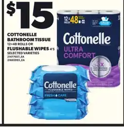Loblaws COTTONELLE BATHROOM TISSUE 12=48 ROLLS OR FLUSHABLE WIPES 4'S offer