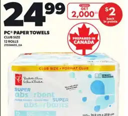 Loblaws PC PAPER TOWELS, 12 ROLLS offer