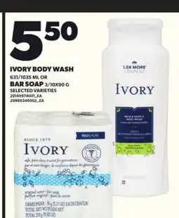 Loblaws IVORY BODY WASH 631/1035 ML OR BAR SOAP, 3/10X90 G offer