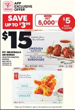 Loblaws PC MEATBALLS OR WINGS, 800-907 G offer