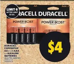 Loblaws DURACELL COPPERTOP AA, 8'S OR AAA, 4'S ALKALINE BATTERIES offer