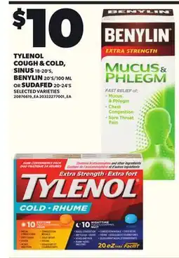 Loblaws TYLENOL COUGH & COLD, SINUS, 18-20'S, BENYLIN, 20'S-100 ML on SUDAFED, 20-24'S offer