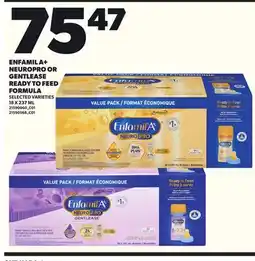 Loblaws ENFAMIL A+ NEUROPRO OR GENTLEASE READY TO FEED FORMULA, 18 X 237 ML offer
