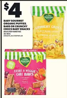 Loblaws BABY GOURMET ORGANIC PUFFIES, BARS OR CRUNCHY CROCS BABY SNACKS, 35-90 G offer
