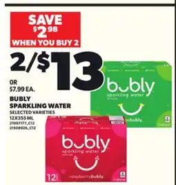 Loblaws BUBLY SPARKLING WATER, 12X355ML offer