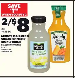 Loblaws MINUTE MAID ZERO SUGAR DRINK OR SIMPLY DRINK, 1.54 L offer