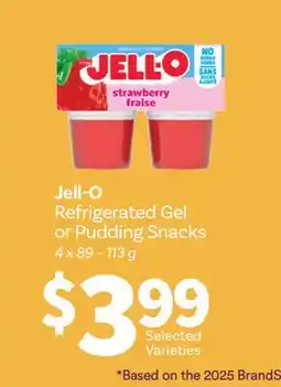 Fortinos JELL-O REFRIGERATED GEL OR PUDDING SNACKS, 4 x 89 – 113 g offer