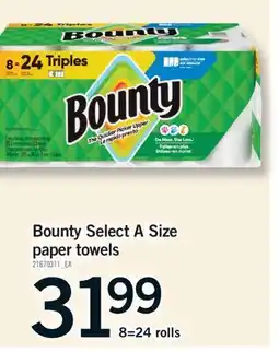 Fortinos BOUNTY SELECT A SIZE PAPER TOWELS, 8 = 24 rolls offer