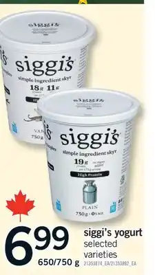 Fortinos SIGGI'S YOGURT, 650/750 g offer