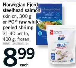 Fortinos NORWEGIAN FJORD STEELHEAD SALMON SKIN ON, 300 G OR PC RAW WHITE PEELED SHRIMP 31-40 PER LB offer