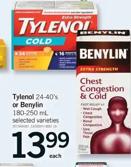 Fortinos TYLENOL 24-40'S OR BENYLIN 180-250 ML offer