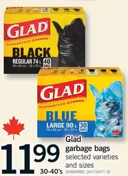Fortinos GLAD GARBAGE BAGS, 30-40's offer