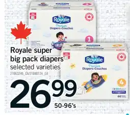 Fortinos ROYALE SUPER BIG PACK DIAPERS, 50-96's offer