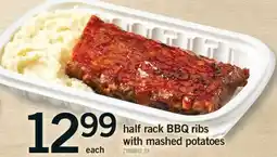 Fortinos Half rack BBQ ribs with mashed potatoes offer
