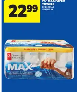 Real Canadian Superstore PC MAX PAPER TOWELS, 8 = 24 ROLLS offer