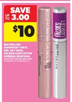 Real Canadian Superstore MAYBELLINE SUPERSTAY VINYL INK, SKY HIGH, FALSIES LASH LIFT OR SURREAL MASCARA offer