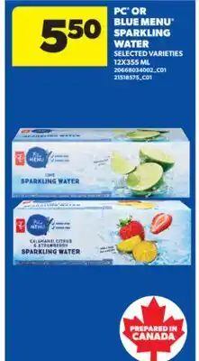 Real Canadian Superstore PC OR BLUE MENU SPARKLING WATER, 12X355 ML offer