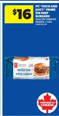 Real Canadian Superstore PC THICK AND JUICY PRIME RIB BEEF BURGERS, 1.13 KG offer