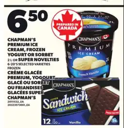 Independent Grocer CHAPMAN'S PREMIUM ICE CREAM, FROZEN YOGURT OR SORBET, 2 L OR SUPER NOVELTIES,6-20'S offer