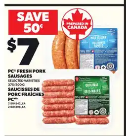 Independent Grocer PC FRESH PORK SAUSAGES, 375/500 G offer