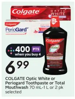 Sobeys COLGATE Optic White or Periogard Toothpaste or Total Mouthwash offer