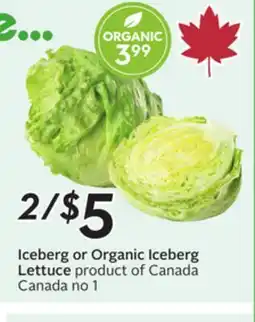 Sobeys Iceberg or Organic Iceberg Lettuce offer