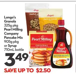 Longo's Granola 325g pkg, Pancake Mix 905g pkg or Syrup 710mL bottle offer