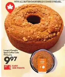 Longo's Pumpkin Spice Coﬀ ee Cake offer