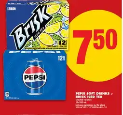 No Frills PEPSI SOFT DRINKS or BRISK ICED TEA, 12x355 mL offer