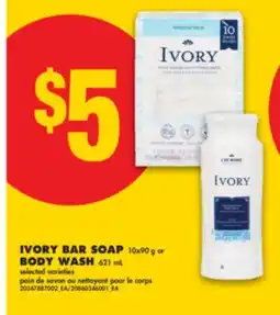 No Frills IVORY BAR SOAP, 10x90 G OR BODY WASH, 621 ML offer