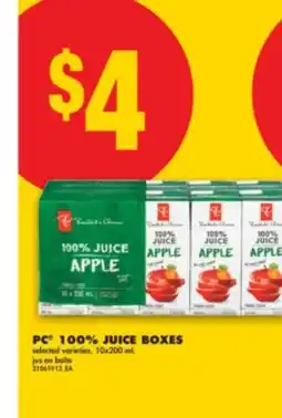 No Frills PC 100% JUICE BOXES, 10x200 mL offer