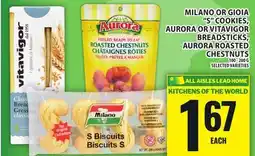 Food Basics MILANO OR GIOIA S COOKIES, AURORA OR VITAVIGOR BREADSTICKS, AURORA ROASTED CHESTNUTS offer