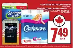Food Basics CASHMERE BATHROOM TISSUE OR SPONGE TOWEL PAPER TOWEL OR SCOTTIES FACIAL TISSUES offer