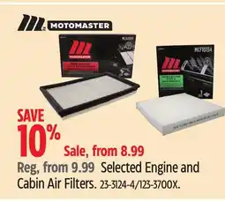 Canadian Tire MotoMaster Selected Engine and Cabin Air Filters offer