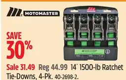 Canadian Tire Motomaster 14´ 1500-lb Ratchet Tie-Downs, 4-Pk offer