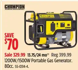 Canadian Tire 1200W/1500W Portable Gas Generator offer