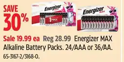 Canadian Tire Energizer MAX Alkaline Battery Packs offer
