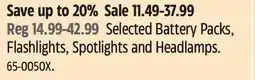 Canadian Tire Energizer Selected Battery Packs, Flashlights, Spotlights and Headlamps offer