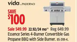 Canadian Tire Vida by PADERNO Essence Series 4-Burner Convertible Gas Propane BBQ with Side Burner offer