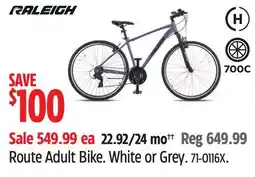 Canadian Tire Raleigh Route Adult Bike White or Grey offer