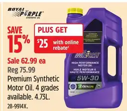 Canadian Tire Premium Synthetic Motor Oil. 4 grades available offer