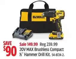 Canadian Tire Dewalt 20V MAX Brushless Compact 1⁄2˝ Hammer Drill Kit offer