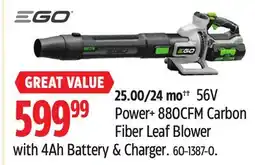 Canadian Tire EGO Power+ 880CFM Carbon Fiber Leaf Blower with 4Ah Battery & Charger offer