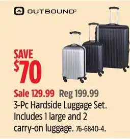 Canadian Tire Outbound 3-Pc Hardside Luggage Set. Includes 1 large and 2 carry-on luggage offer