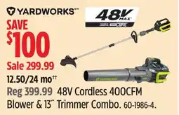 Canadian Tire Yardworks 48V Cordless 400CFM Blower & 13 Trimmer Combo offer