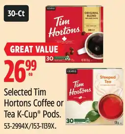 Canadian Tire Keurig Selected Tim Hortons Coffee or Tea K-Cup Pods offer