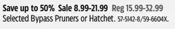 Canadian Tire Yardworks Selected Bypass Pruners or Hatchet offer