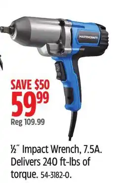 Canadian Tire 1⁄2˝ Impact Wrench, 7.5A. Delivers 240 ft-lbs of torque offer