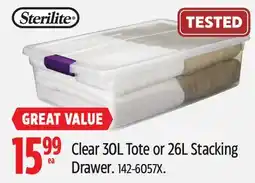 Canadian Tire Sterlite Clear 30L Tote or 26L Stacking Drawer offer