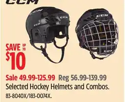 Canadian Tire CCM Selected Hockey Helmets and Combos offer